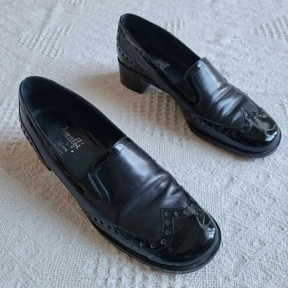 𝅺AMALFI BY RANGONI Black  Low Heel Leather Slip On Loafer - Picture 2 of 13